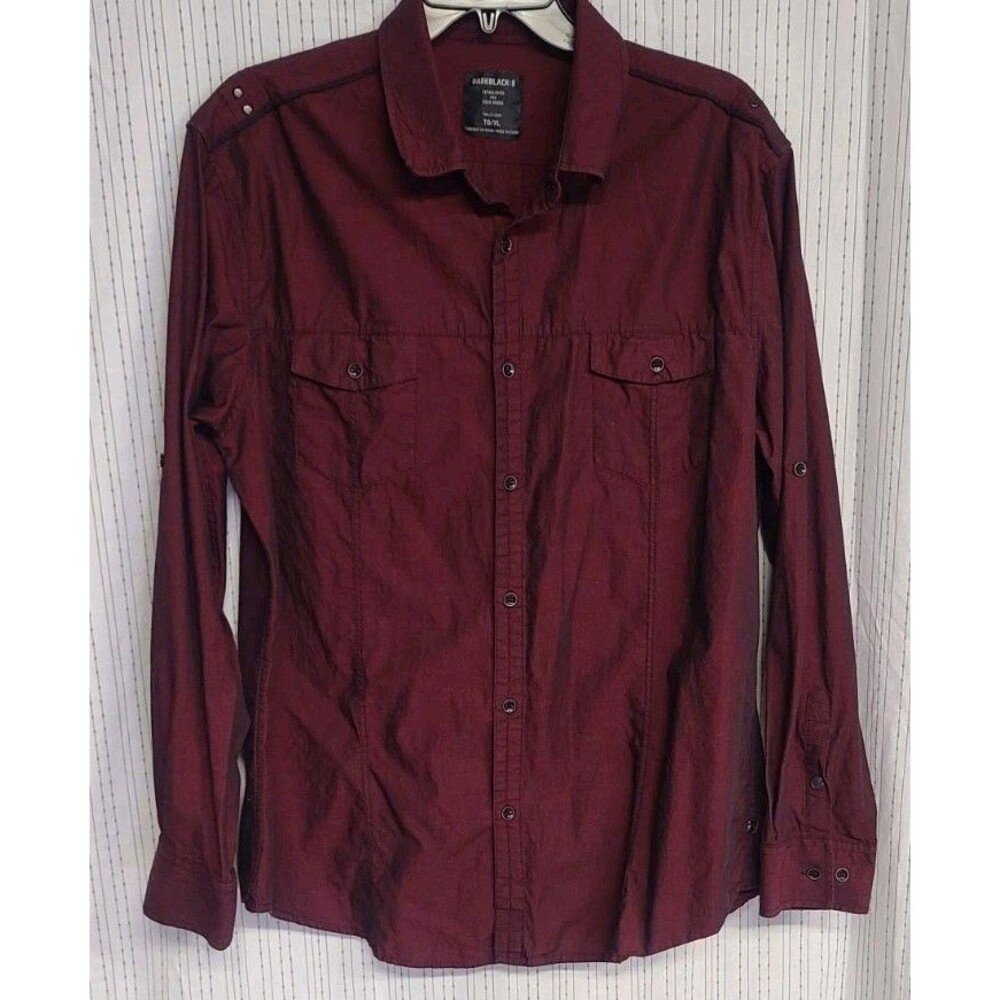 Dark Black 8 Dark Red Men's Button Up Dress Shirt Slim Fit Size XL Dbl Pockets